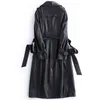 Lautaro Automne Long Trench-Coat En Cuir Noir pour Femmes À Manches Longues Ceinture Revers De Luxe Printemps Style Britannique Survêtement De Mode L220728