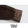 Traf Women Fashion с собранным мягким прикосновением Midi платье винтажное с длинным рукавом передние вентиляционные отверстия женские платья vestidos mujer 220812