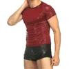 Men039s T-Shirts Herren PU-Lederhemd Kurzarm T Nachtclub Bühnenshow Tops Sexy Männerkleidung Slim Dance Clubwear Gothic Tee6314666