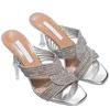 Summer 2022 Ladies Sandals Shoes Ladies High Heels Crystal Embellished Metal Leather Slippers Ladie Shoeis Dress Party Wedding