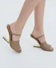 Women Dress Pumps Sandals F-First Firstwedge Heeled Sandals Luxury Design High Heels Gold-Tone Sculpted Heel 35-42