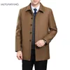 Mu Yuan Yang Primavera y otoño Abrigos de lana para hombres Turn-Down Collar Casual Lana Hombres Chaqueta Medio Largo Mezcla de lana 201223