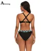 Baju Renang satte Bikini Wanita Ukuran Besar 5xl Seksi Bertali Leher V Dua Potong Pakaian Renang Crop Top Baru Patchwork 3D Baju Renang 220613