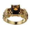 Anillos de boda Big Square Coffee Zircon Piedra marrón para mujeres Joyas Joyas Vintage Anillo de cristal de oro amarillo