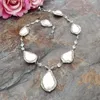 Cadenas 19 "blanco agua dulce Keshi perla cúbica circonio micro pavimenta color plateado collar de cadena para mujeres