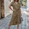 Dames bohemian luipaard print shirt jurk vrouwen casual midi vakantie zomer vrouwelijke a-line losse strand vestidos 220418