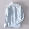 남성용 캐주얼 셔츠 2022 남성 데님 셔츠 100%면 단단한 긴 소매 탑 맨 고품질 블루 화학 Homme 플러스 크기 4xl