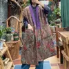 Kvinnors västar Johnature Kvinnor Vintage Cotton Long Coats Chinese Style Sleeveless V-Neck Patchwork Print Floral 2022 Winter Pocket Luci22