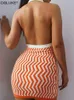 Blå stickad bodycon dres sommar halter Backless mini dress vintage randig sexig kort klänning strandklubb bär 220423