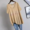 Summer Womens Tshirt Korean Loose Oversized Tshirt Large Size Diamond Vneck Covering Belly Short Sleeve Tshirt Women 220613