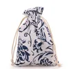 Present Wrap Multi-Size Cotton Linen Blue and White Porcelain Drawstring Storage Bag Christmas Wedding Candy Smycken Packing 1PCGift