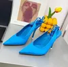 sandales habillées à talons hauts chaussures pour femmes soie bleue lacets sexy enroulement de corde Sandale de créateur de luxe à semelles en cuir chaussures d'usine haut de gamme été escarpins à bout pointu