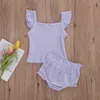 Citgeett Summer Solid Baby Girls Sleeveless Ruffle Off Axel T-shirt Topps Short Pants Outfits Clothing Set J220711