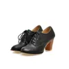 Klädskor 2022 Autumn Girls Block High Heels Oxfords Women Round Toe Lace Up Pumps Ladies Brogue Plus Sizedress