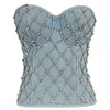 Kobiety Denim Tube Top Diamond Zroszony Ramiączek Kamizelka Kamizelka Zipper Bustier Bra Night Club Party Tank Kobieta Y749 220316