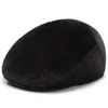 Beretten Warme wintermuts met earmuffs Retro Beret Solid Black Imitatie Mink Dikke voorkant Flat Head Dad Hatberetten