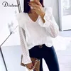 DICLOUD, camisa de encaje Sexy para mujer, blusas de manga larga en blanco y negro con agujeros de primavera para mujer, Tops elegantes con volantes, ropa para mujer 210326