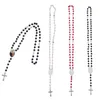 Party Favor 4 Färger sublimering Halsband Värmeöverföring Pendant Rosary Bead Halsband Kors Jesus Metal Pendants SN4062