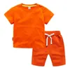 Costumes d'enfants coton été garçon / fille t-shirt doux + short de plage costume enfants solides vêtements pour bébés en bas âge pour 2-12 220507