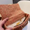 Jiang 2022 Kobiet luksusowy designerski łańcuch torebki pojedyncze ramię tweed wełniany materiał krzyżowy noszący oplatany skórzany pasek sprzętowy