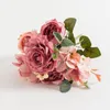Dekoracyjne kwiaty wieńce 30 cm róża różowa jedwabna sztuczna sztuczna bukiet fałszywy faux do domowej dekoracji ślubnej indoor decydek