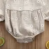 Strampler 0-24 Monate Baby Mädchen Sommeroverall Baumwolle und Leinen Body Langarm Beige Blumendruck Playsuit für MädchenStrampler