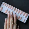 Luxury crystal cute design Glitter V french Almond Fake nails nude Natural False nails with box press on nails 220725