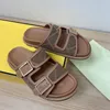 Summer Couple Canvas Sandals Double Strap Flat Buckle Slippers Mule Shoes Leather Bottom Beach Slides Rubber Soles Flip Flops With Box NO394