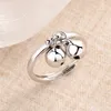 Кластерные кольца изысканные 925 серебряного серебряного кольца Девушка Мода Регулируемые Симпатичные два колокола для женских аксессуаров.