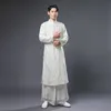 Abbigliamento etnico tradizionale cinese Abito con colletto alla coreana Abito nero bianco con linguetta Uomo vintage Costume Crosstalk Abito maschile Cheongsam
