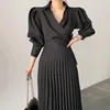 Abiti casual manica lunga in alto in alto primaverile di lusso autunno abito a pieghe per donna femmina A-line Party Elegante Maxi vintage per donne