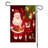 Ny god julbanner Merrychristmas Santa Mönster Garden Sign Linen Material med järnflaggstång Rektangulär banner 47x32cm