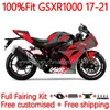 Wtryskowe owiewki dla Suzuki GSXR-1000 K17 GSXR 1000 CC 17-21 Bodywork 12no.113 GSXR1000 17 18 19 20 21 1000 CC GSX-R1000 2017 2019 2020 2021 Zestaw nadwozia OEM Błyszczący czerwony czerwony