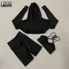 Damen-Trainingsanzüge, nahtlose Anzüge, Damen-Set, Workout, Sportbekleidung, Fitnessstudio, Kleidung, Fitness, langärmelig, bauchfreies Top, BH, hohe Taille, Leggings, Sportanzug