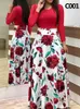 Dress Women's Autumn Flower Sewing Long Sleeve Printed Color Matching Casual Party Elegant Sexy Long Skirt Xl 220513