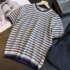 Camiseta feminina feminina 2022 suéter de verão de manga curta listrada listrada listrada top louch redond round tees de azar