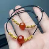 New Red Agate Jequirity Bean Pendant with Ball Bing Lucky Beads Black Rope Couple Gift Collana regolabile