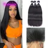 Indien HD 5 * 5 Dentelle Fermeture Avec Bundles Trames Silky Straight 4 PCS 100% Cheveux Humains Avec Fermetures Partie Libre Couleur Naturelle Yirubeauty