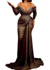 2022 Plus Size Arabic Aso Ebi Chocolate Mermaid Sexy Prom Dresses Pärled Crystals Evening Formal Party Second Reception Birthday E240K