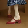 Dress Shoes Slippers Women Pumps Med Heel Cowhide Outside Sandalias Slip On Slingback Korea Style Zapatos Mujer Primavera VeranoDress