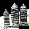 Arts And Crafts Arts Gifts Home Garden Natural Green Zebra Stone Six-Sided Single-Pointed Energy Pillar Art Ornaments Ability Quartz Towe