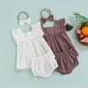 Одежда наборы 3pcs Летние девочки для девочек хлопковая одежда наряды с цветочными майками с оборками шорты для волос установлены для малышей Bornclothin