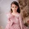 Vestidos de menina Amaya rosa glitter lantejão de lantejoulas de menina para festa de casamento mangas compridas