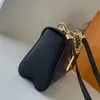 Hochwertige schwarze Tasche MM Damen Umhängetasche aus echtem Epi-Leder mit Schloss und Blumenkettengriff M59402 Designer Gol219M