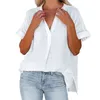 캐주얼 패션 솔리드 스트라이프 격자 무늬 프린팅 쉬폰 셔츠 여름 2022 V- 넥 짧은 배트 윙 슬리브 느슨한 블라우스 여성 의류 l220705