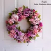 Flores decorativas Wreaths Wreaths Artificial Light Purple Round Peony Wreath Door da parede da parte da frente Decorações do festival de buquê PONTRAS DE CASAMENTO