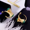 Stud Trend Brand Classic Europe Luxury Jewelry örhängen för kvinnor Triangel Pyramid Natural Gemstone Gold Color Earstud Farl22