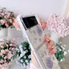 Glitter Real Dry Pressed Flower Folding Phone Case f￶r Samsung Galaxy Z Flip 3 Flip4 5G Transparent Acrylic TPU Cover