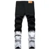 Slim Fit Jeans Ripped Straight Leg Men Embroidery Colorblock Regular Cotton Jean Pant Hip Hop Casual Big size Trousers