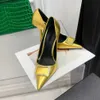 Metal Ornaments Decoration High-heeled Shoes Pointed Toe Pumps 105mm Gold Metal Calfskin Luxury Dress Shoe Evening Party Wedding Heeled